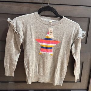 NWT Gap Girls Gray lightweight knit Sweater with Multi-Color Star size 6/7